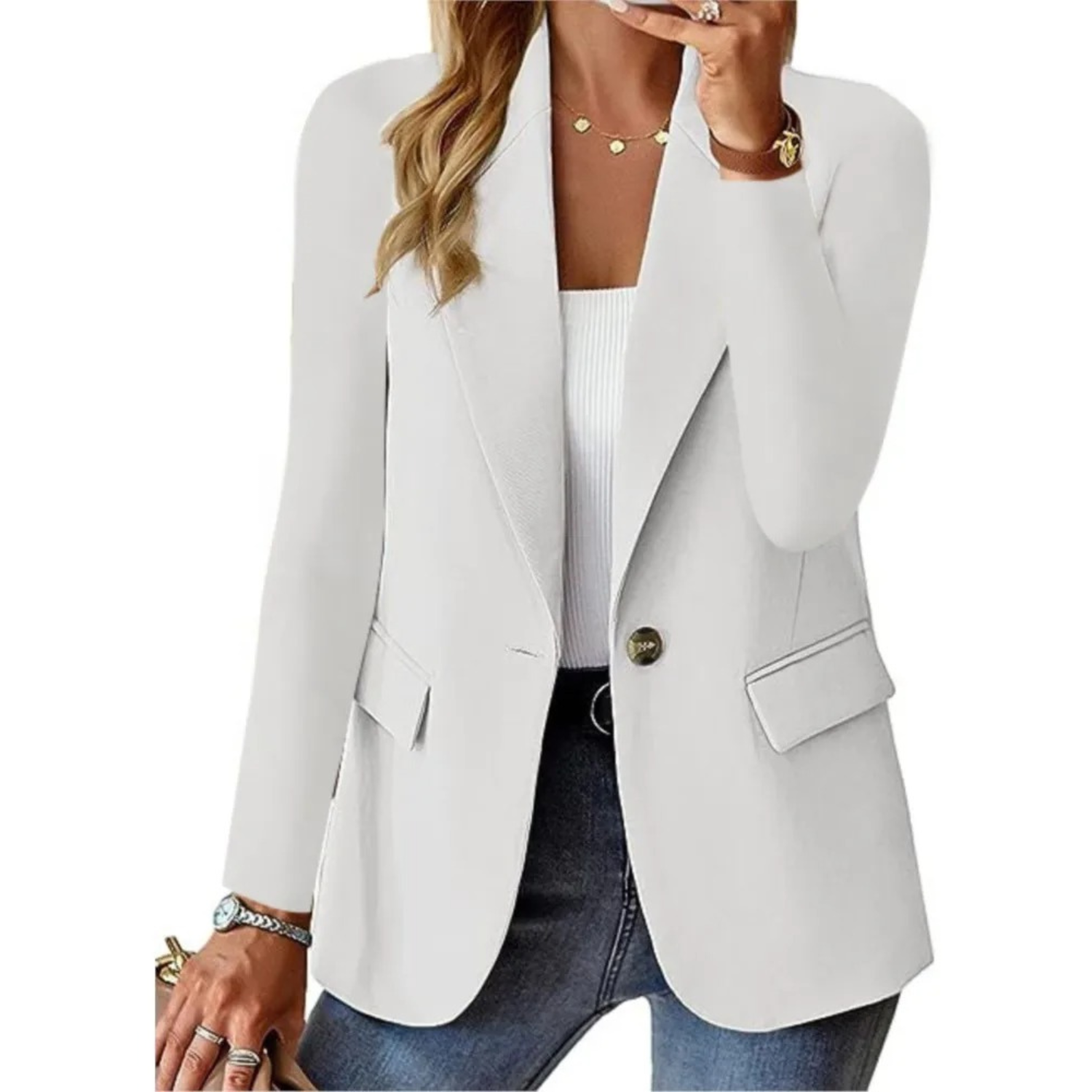 Button-Closure Women's Blazer with Practical Pockets