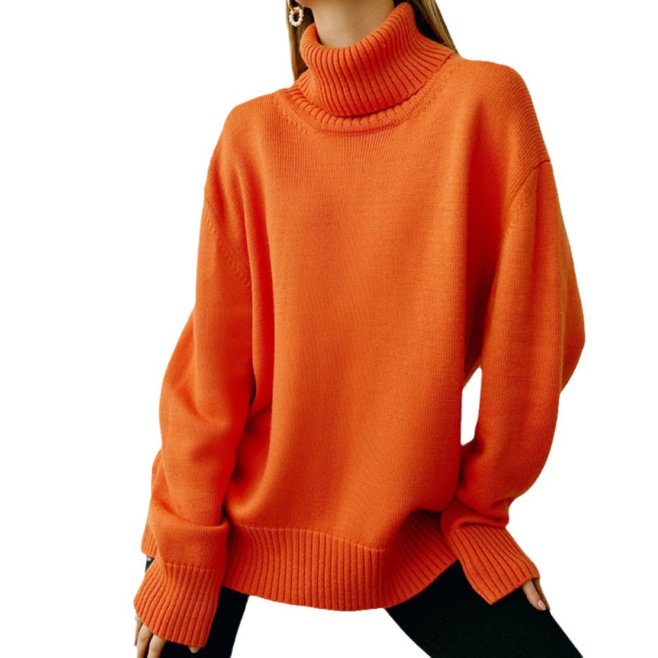Women's Oversized Turtleneck Sweater - Basic Knit Design