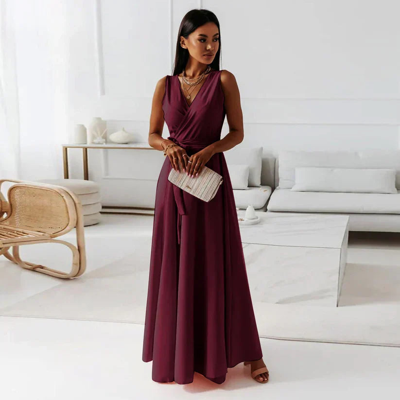 V-Neck Maxi Dress for Women - Solid Color