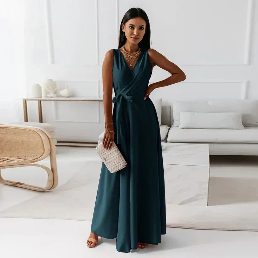 V-Neck Maxi Dress for Women - Solid Color