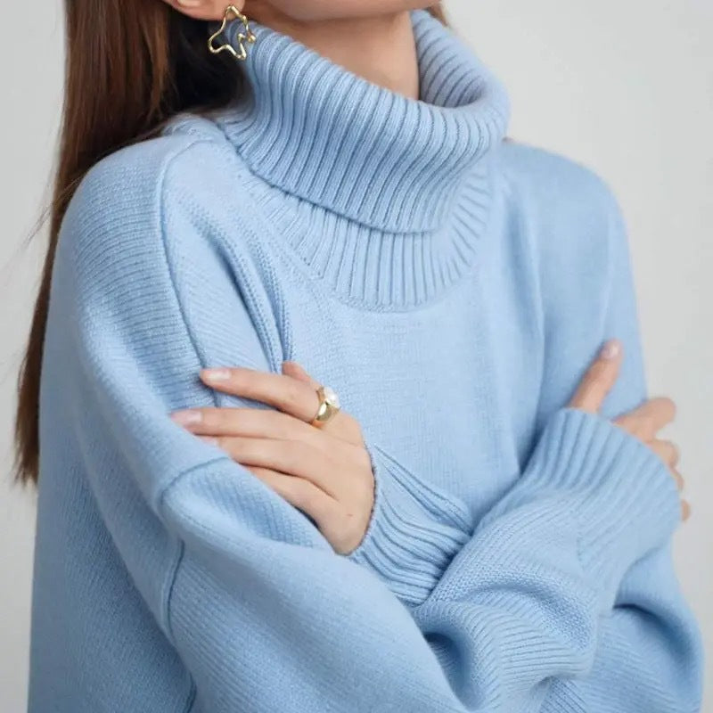 Women's Oversized Turtleneck Sweater - Basic Knit Design
