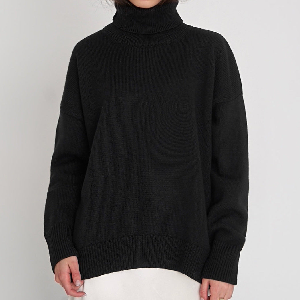 Women's Oversized Turtleneck Sweater - Basic Knit Design