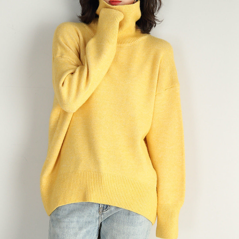 Women's Oversized Turtleneck Sweater - Basic Knit Design
