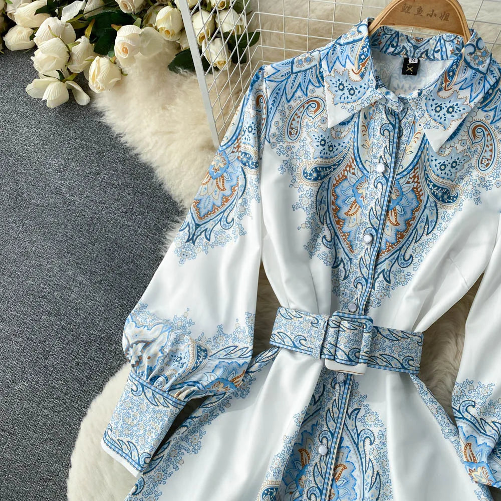 Floral A-Line Dress with Belted Waist Detail